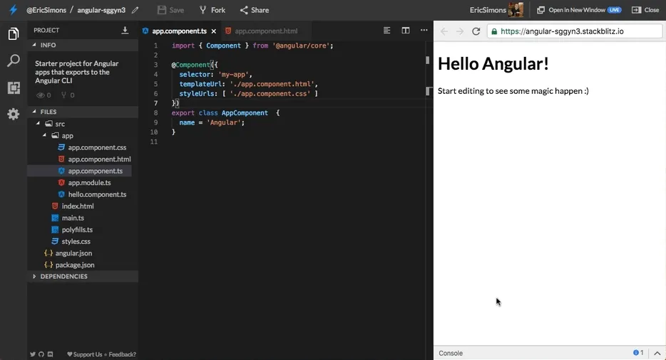 StackBlitz 2.0支持多窗口编辑和Angular Language Service