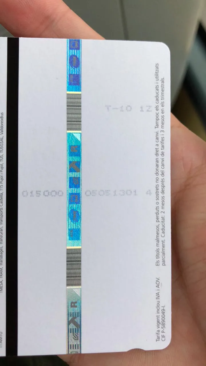 公交司机更换后的T-10卡背面